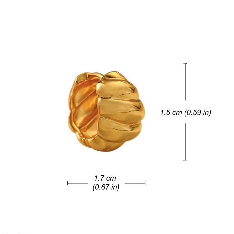 Croissant hoop earring size guide showing 1.5 cm height and 1.7 cm width